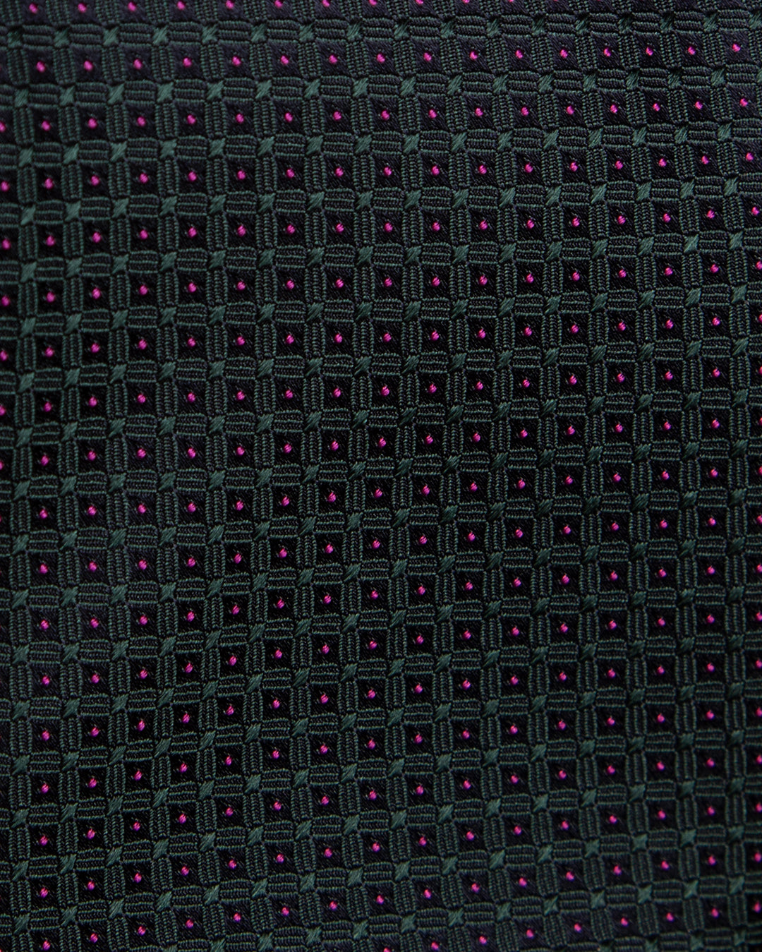 Cravatta Jacquard Blu Notte Con Griglia Verde Bosco E Puntini Magenta