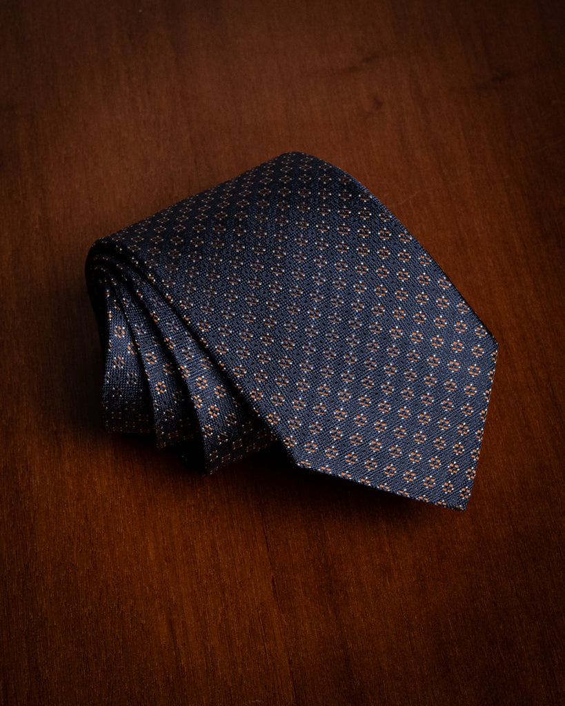 Cravatta Jacquard Blu Notte con Microfantasia Cacao