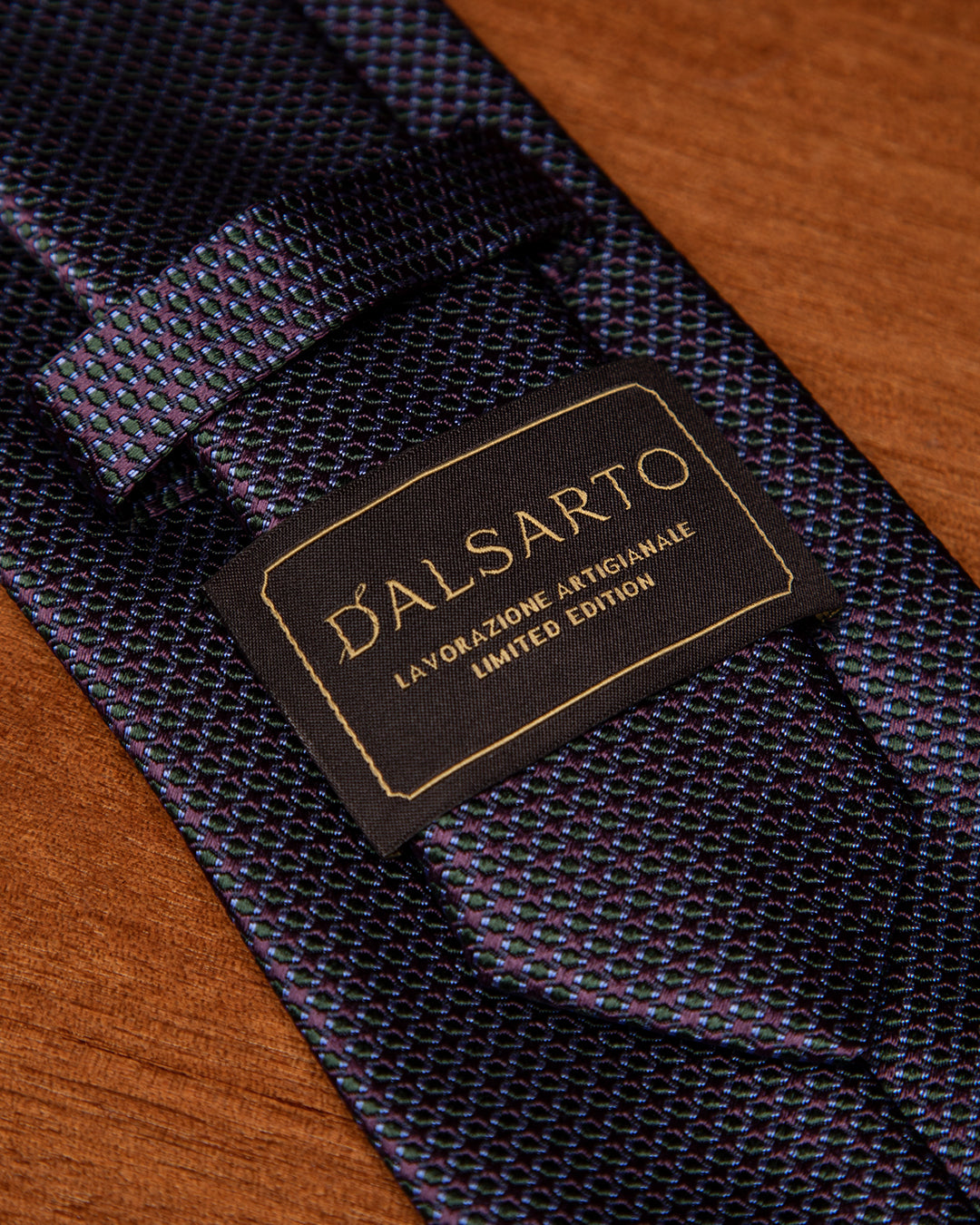 Cravatta Jacquard Blu Notte Con Microtrama Verde Ottanio E Malva