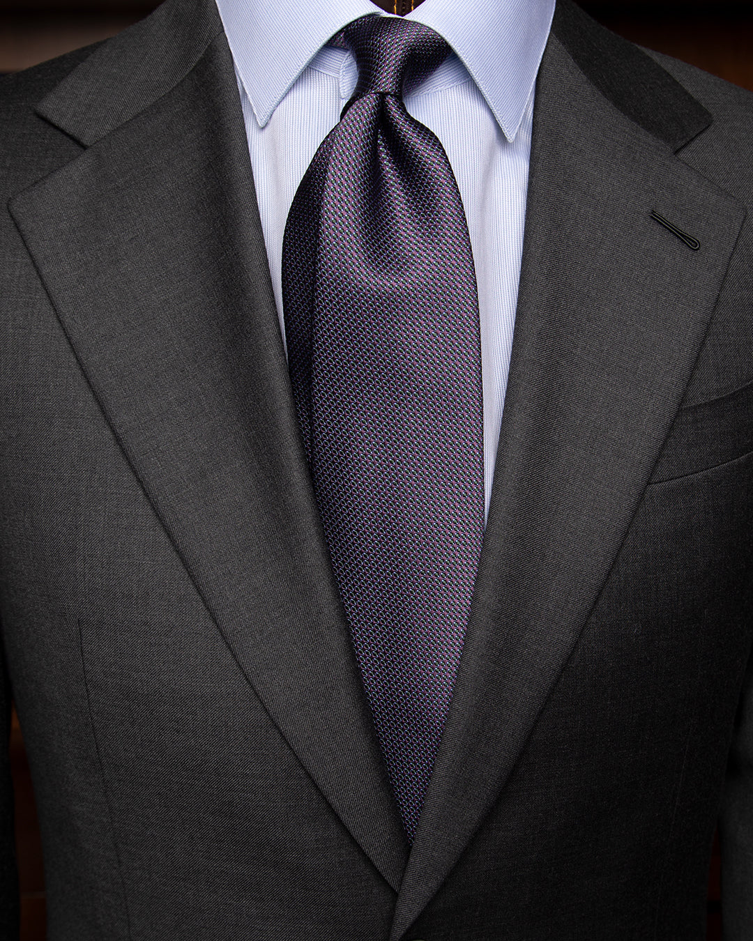 Cravatta Jacquard Blu Notte Con Microtrama Verde Ottanio E Malva