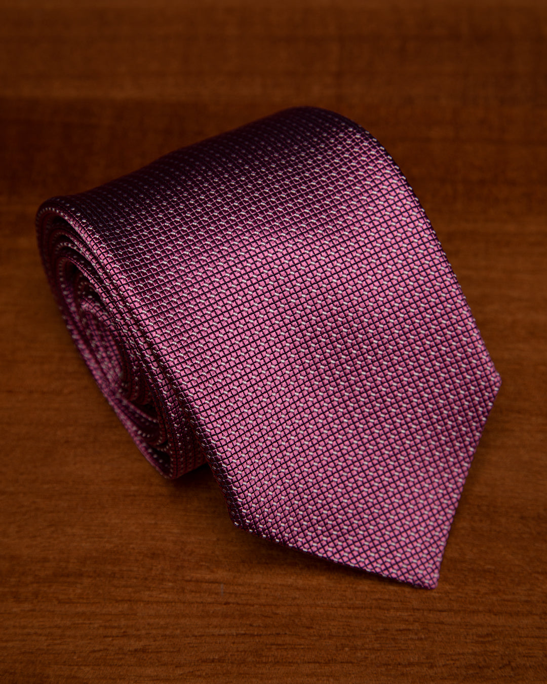 Cyclamen Pink Jacquard Tie with Geometric Micro-Motif