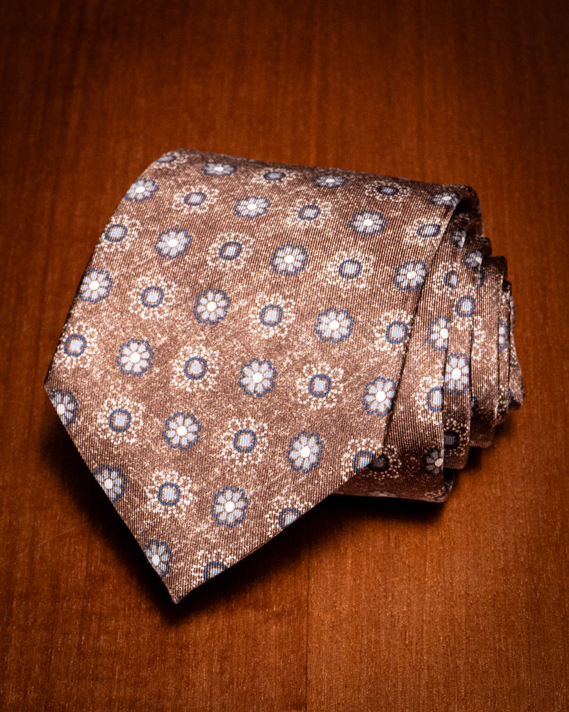 Agostino Brown Tie with Flowers