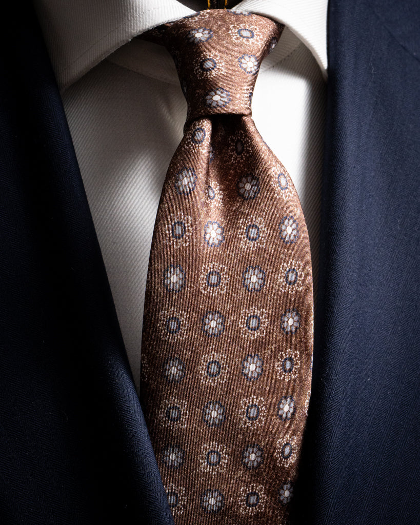 Agostino Brown Tie with Flowers