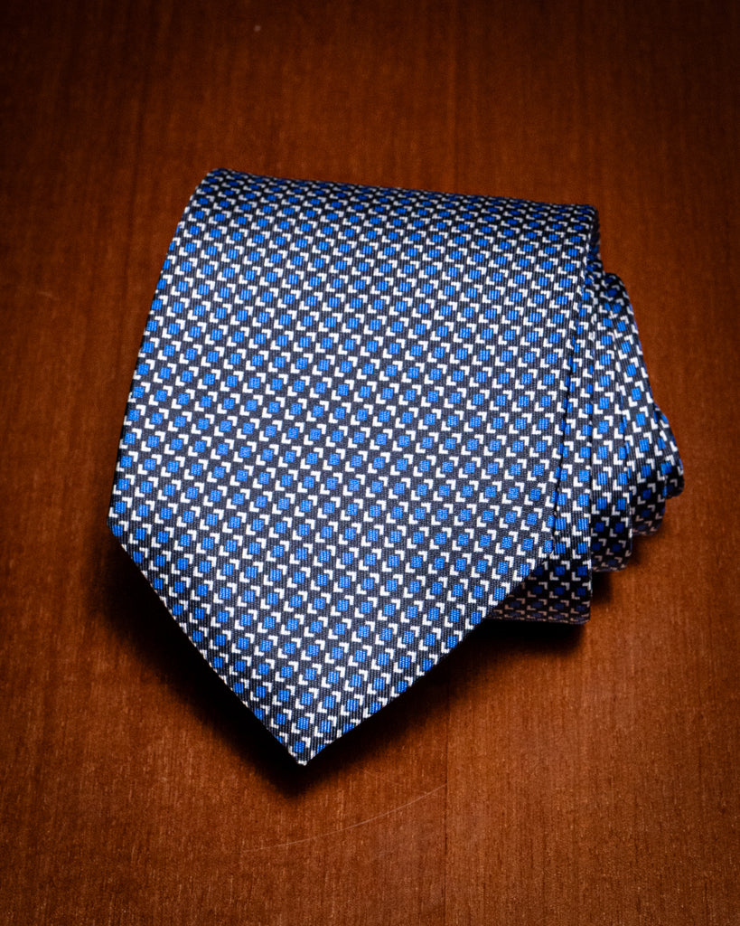 Agostino Black Tie with Blue Pattern