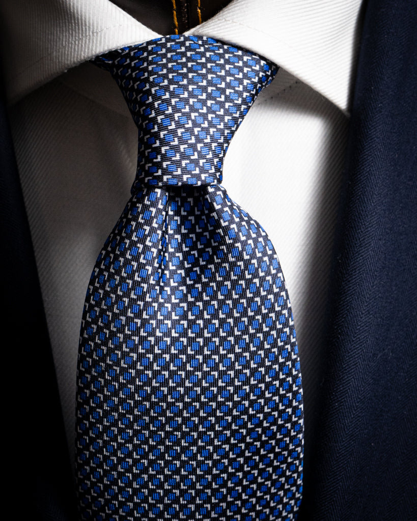 Agostino Black Tie with Blue Pattern