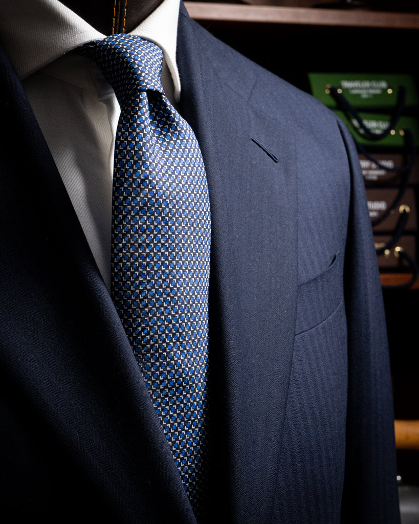 Agostino Black Tie with Blue Pattern