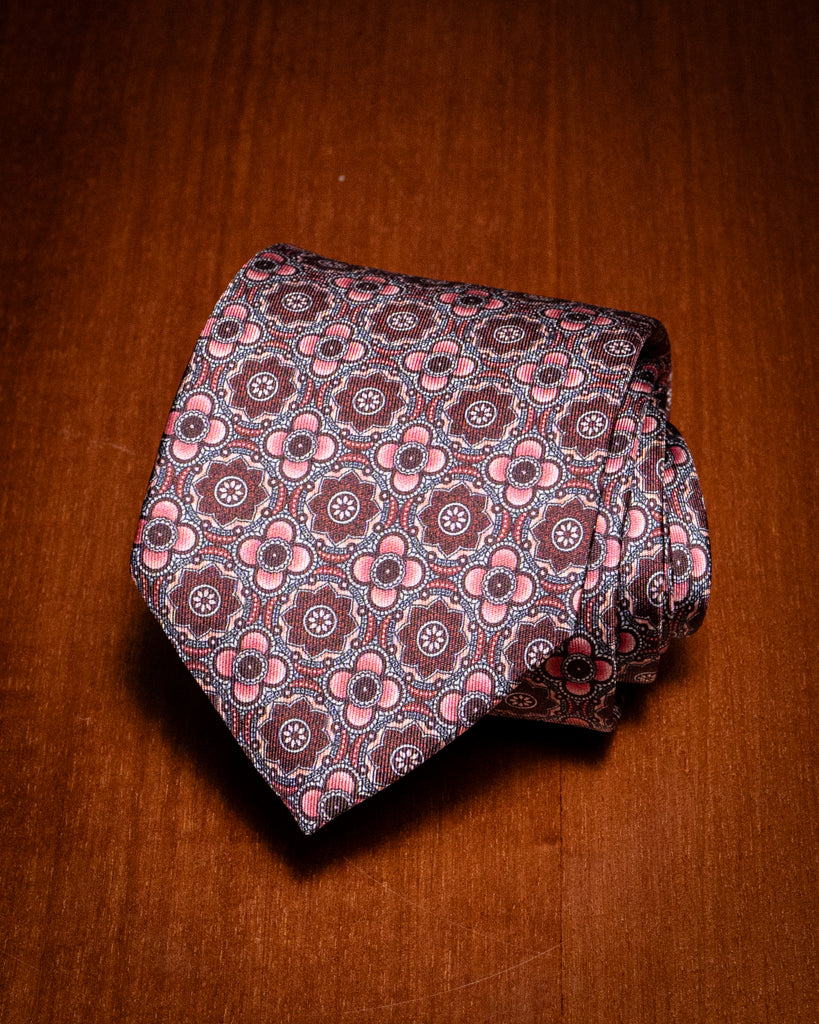 Agostino Pink Tie with Flowers