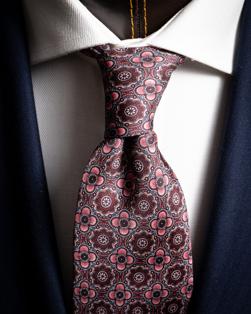 Agostino Pink Tie with Flowers