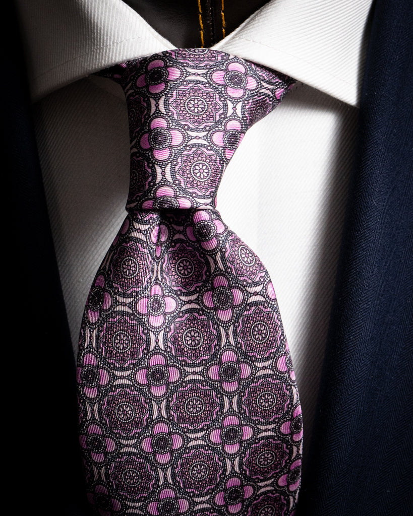 Agostino Light Pink Tie with Flowers