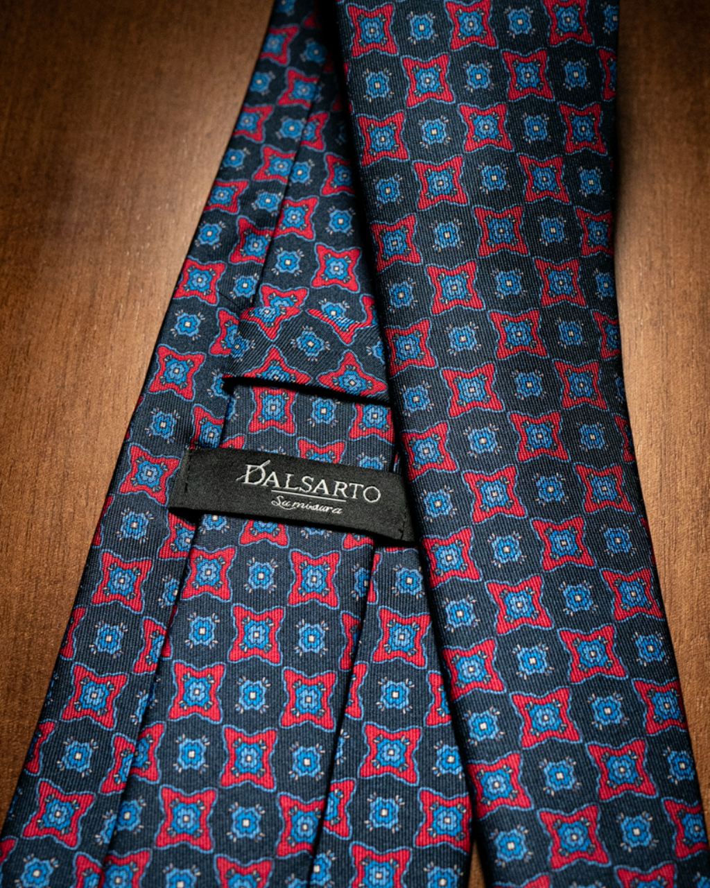 Agostino Blue Tie with Red and Light Blue Fantasy design