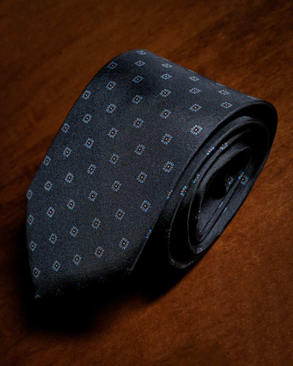 Dark Blue Agostino Tie with Flowers