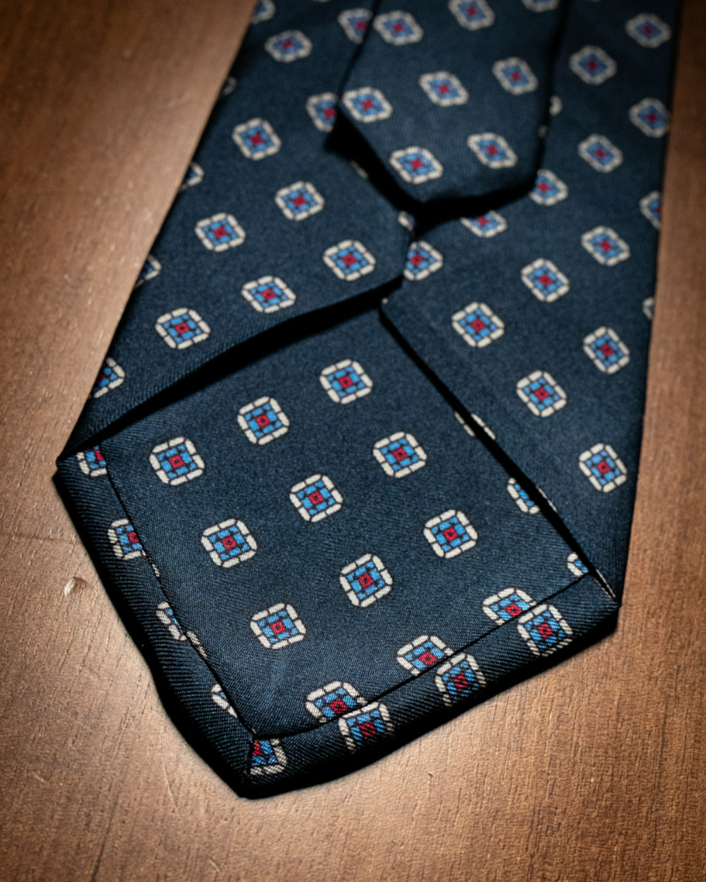 Dark Blue Agostino Tie with Patterned Checks