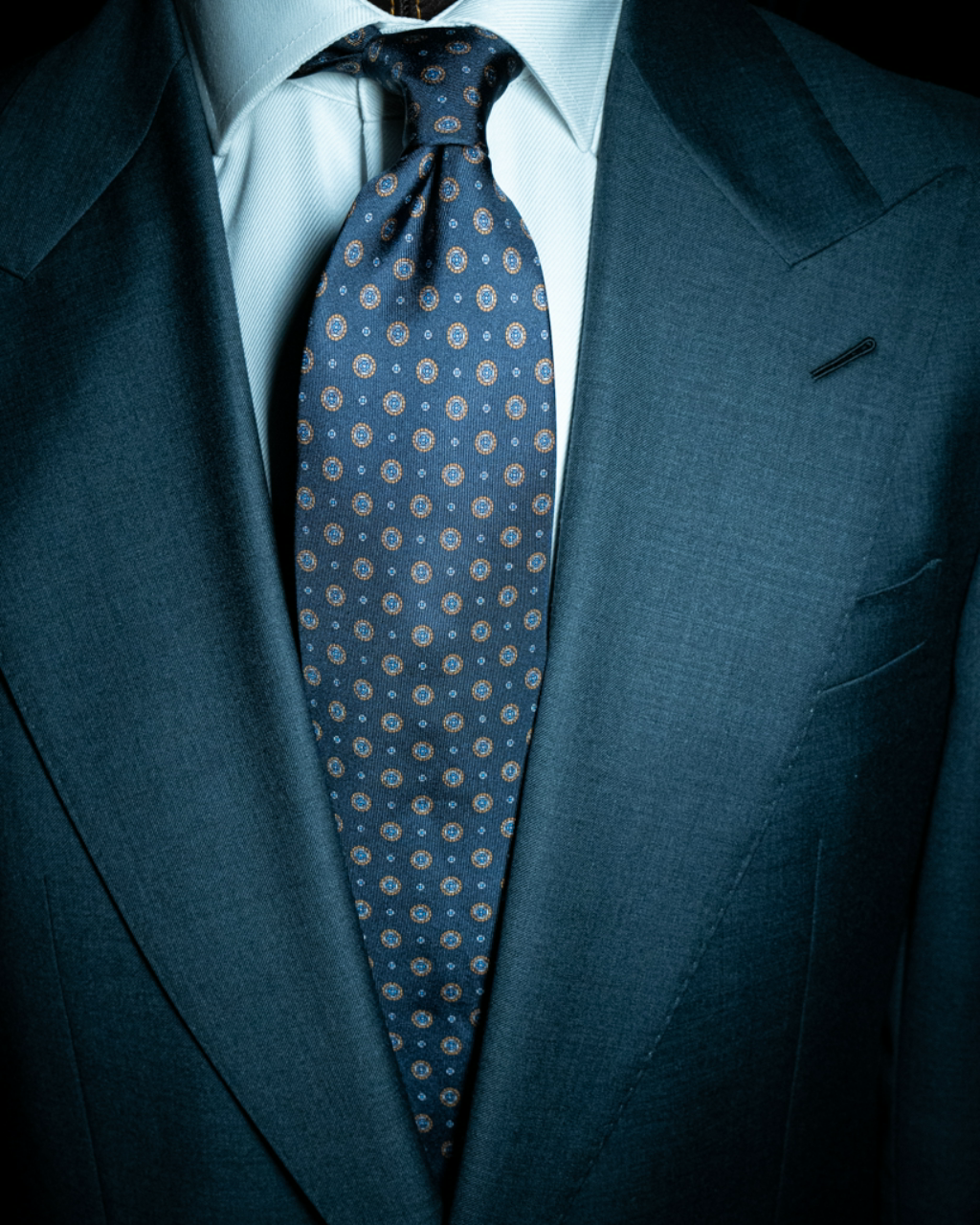 Agostino Blue Tie with Gold Round Pattern