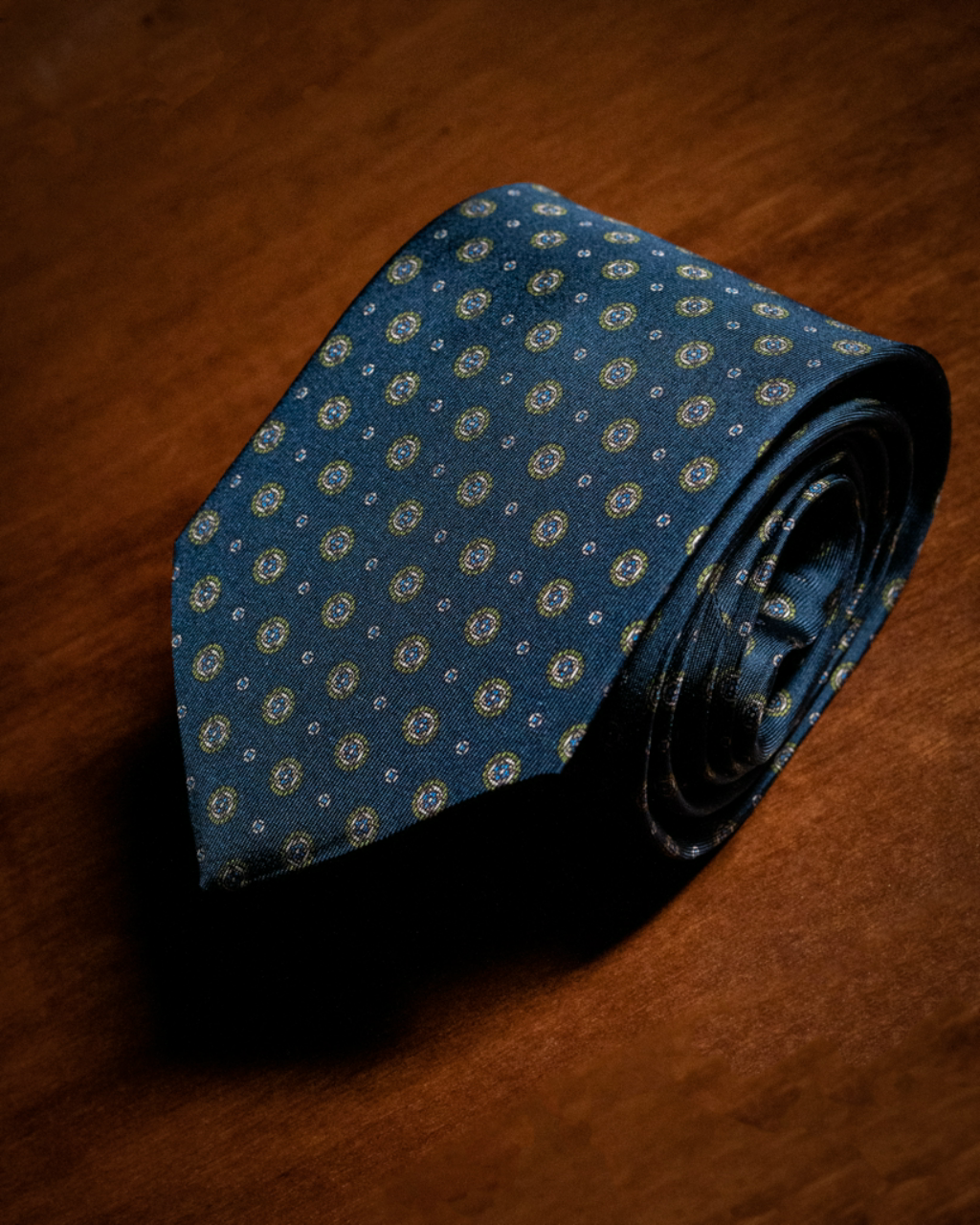 Agostino Blue Tie with Gold Round Pattern