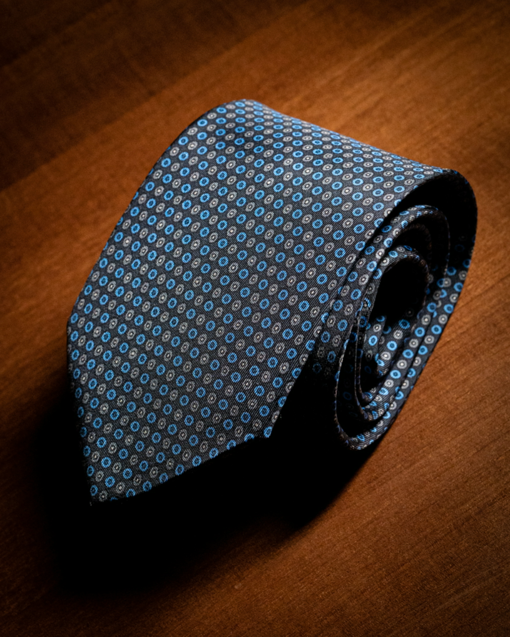 Agostino Brown Tie with Blue Round Pattern