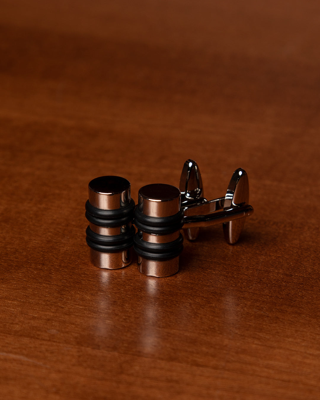 Silver-Colored Cufflinks with Black Cylinder