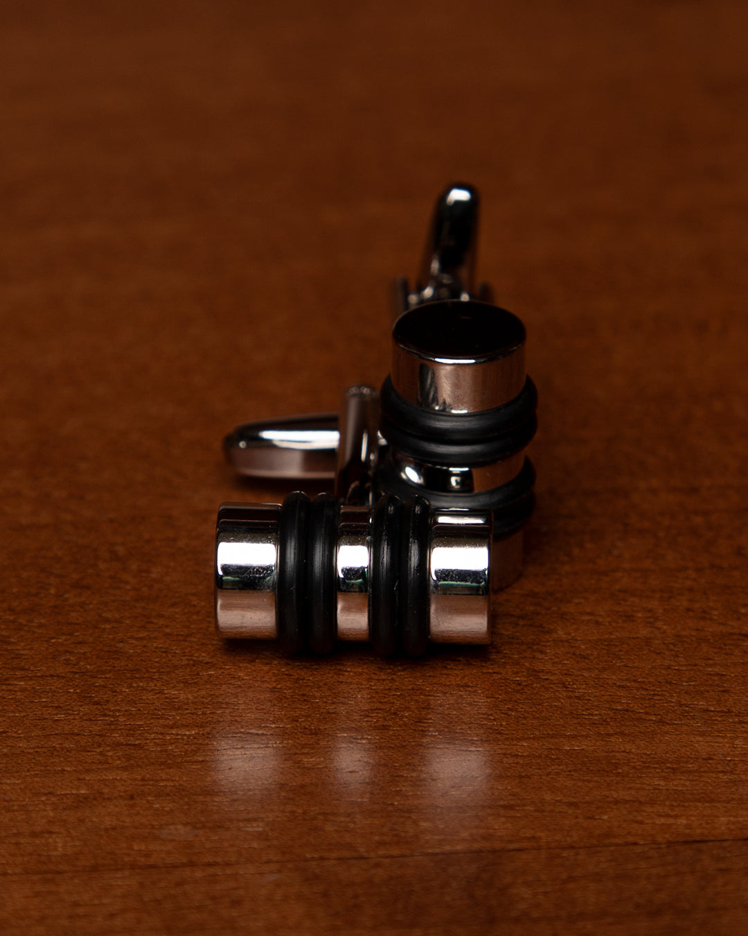Silver-Colored Cufflinks with Black Cylinder