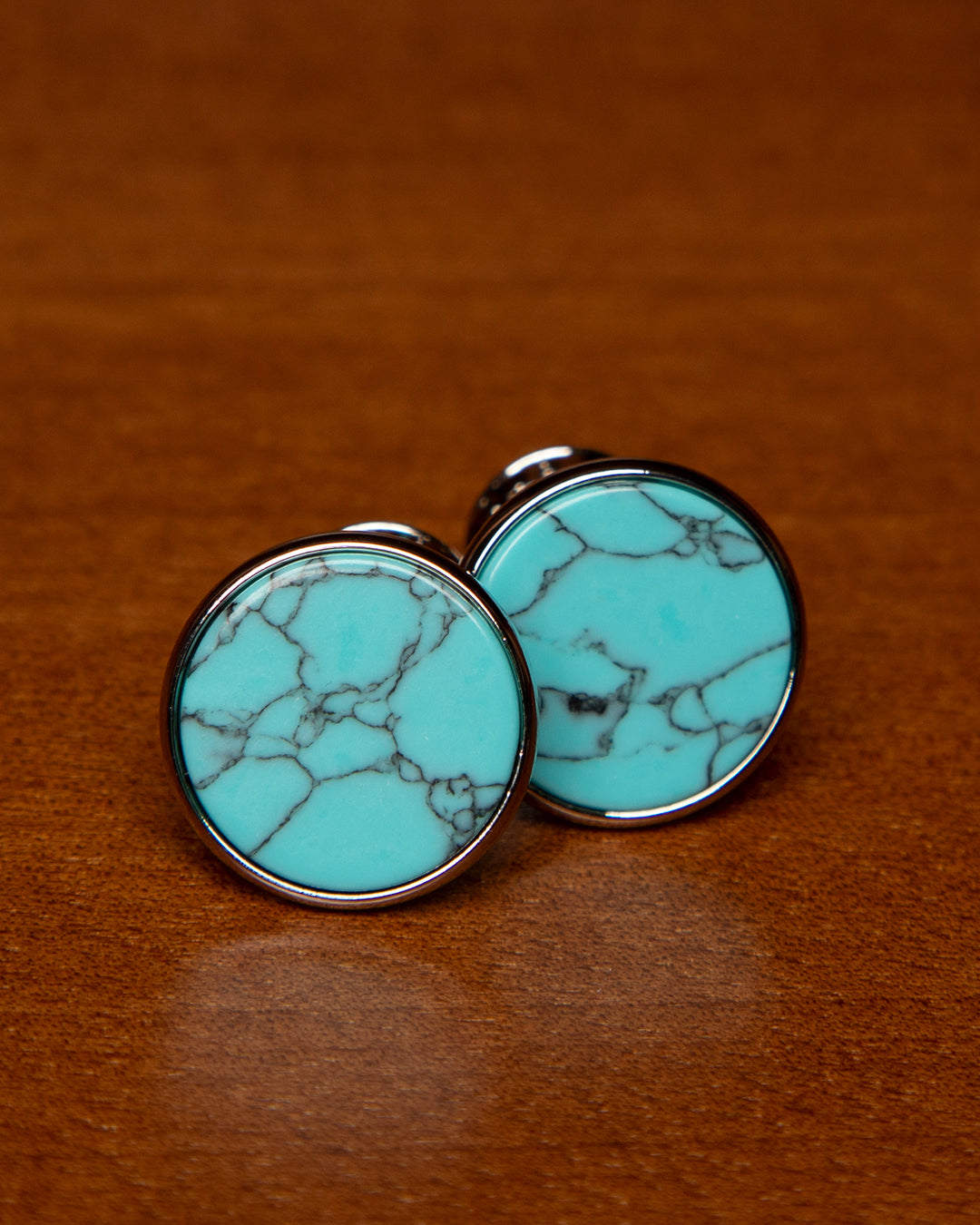 Silver-Tone Cufflinks with Turquoise Detail
