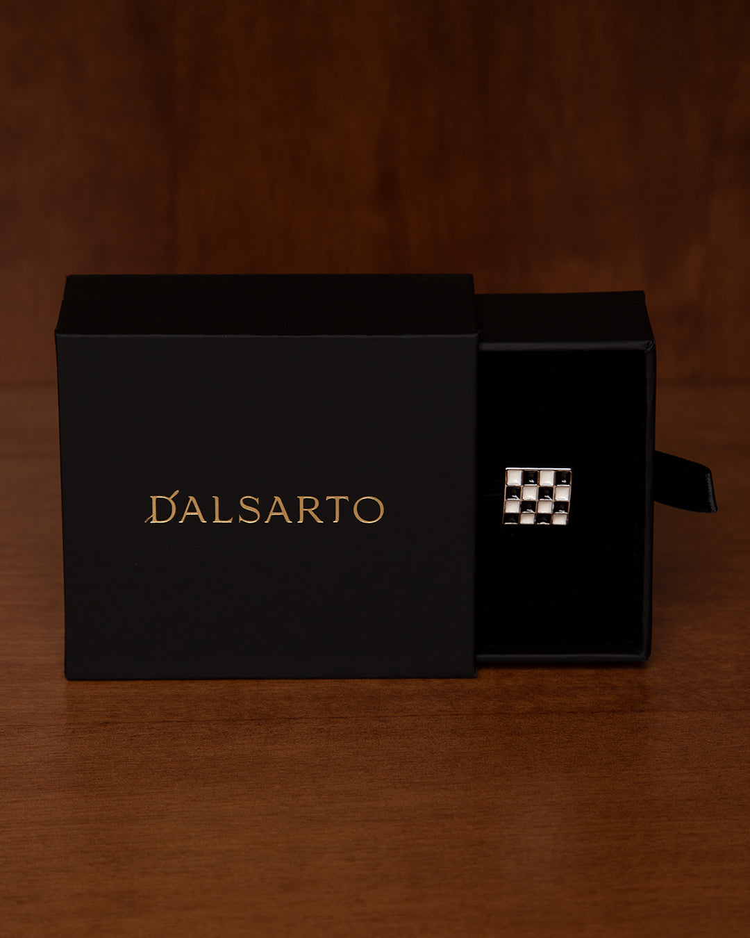 Silver-Colored Cufflinks with Black and White Checkered Pattern