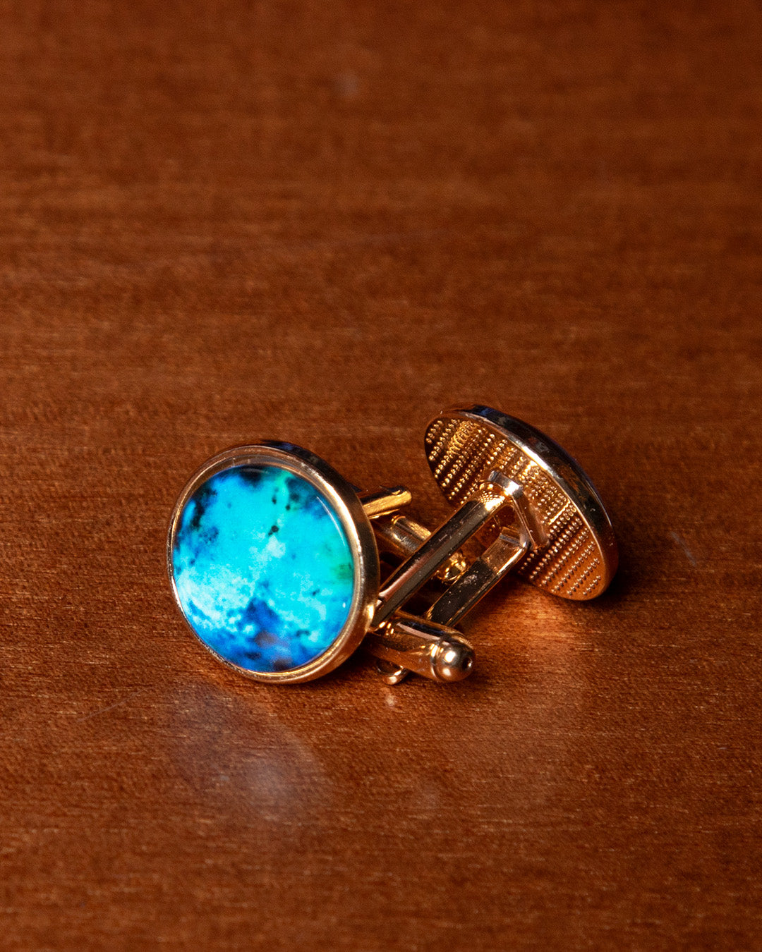 Gemelli Color Oro con Pietra Azzurra
