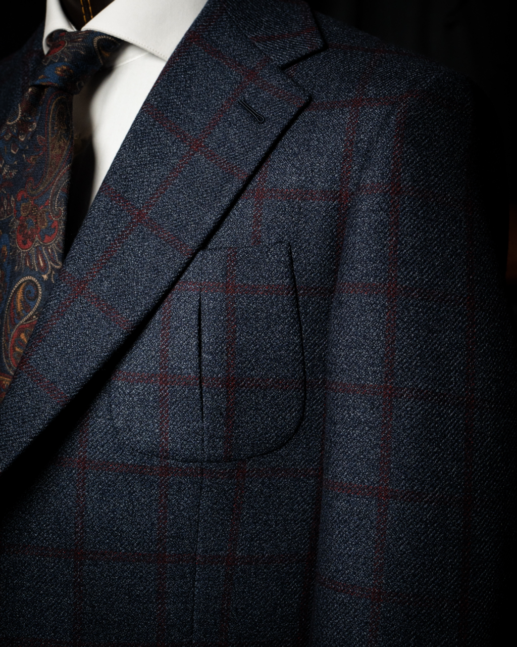 Giacca Casual Blu con Quadri Rossi