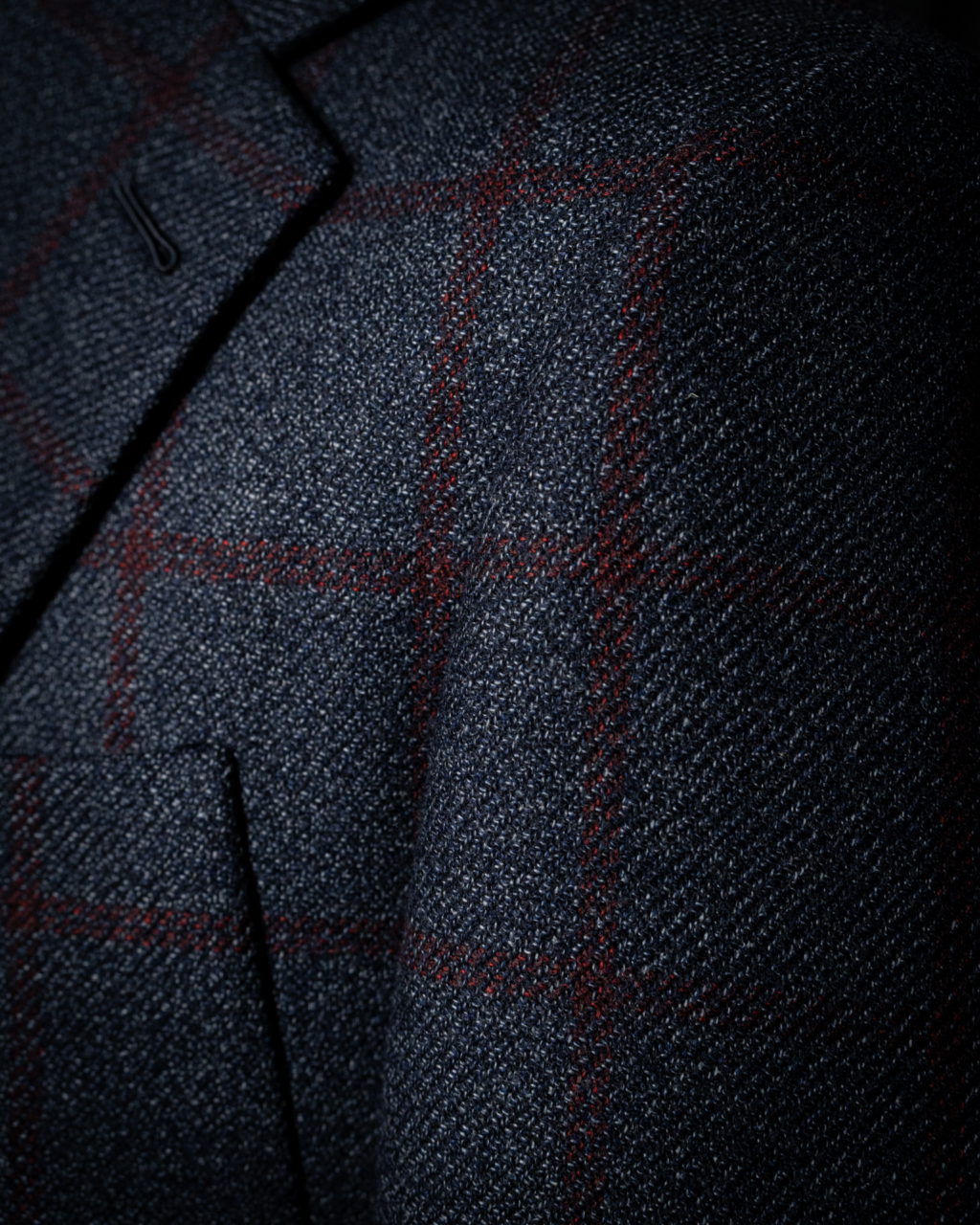 Giacca Casual Blu con Quadri Rossi