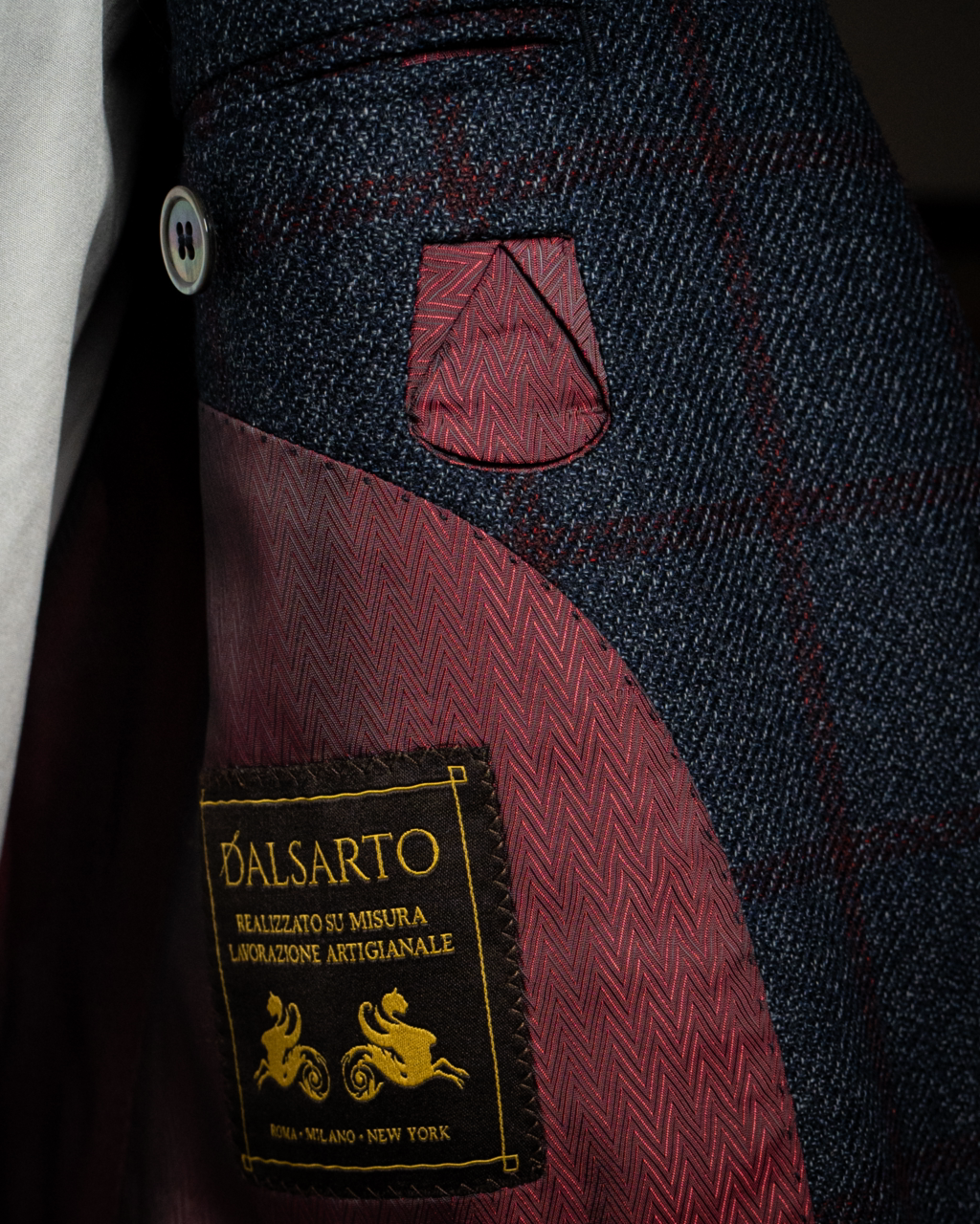 Giacca Casual Blu con Quadri Rossi