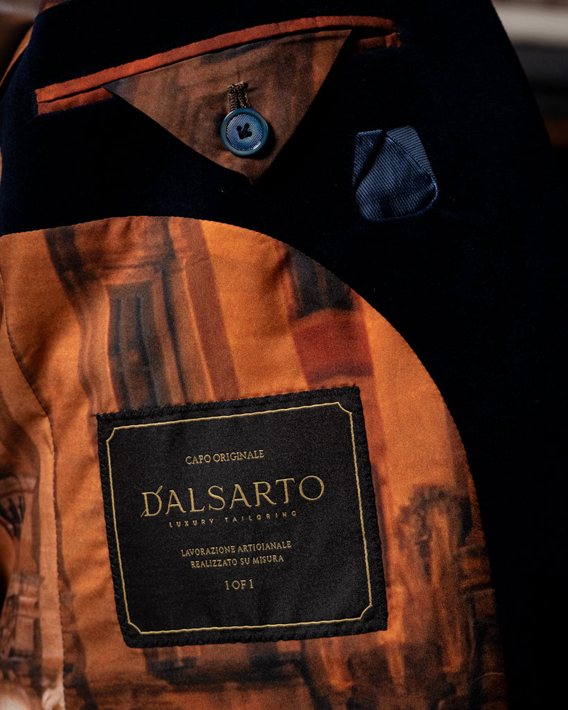 Michelangelo Jacket in Blue Velvet and Piping