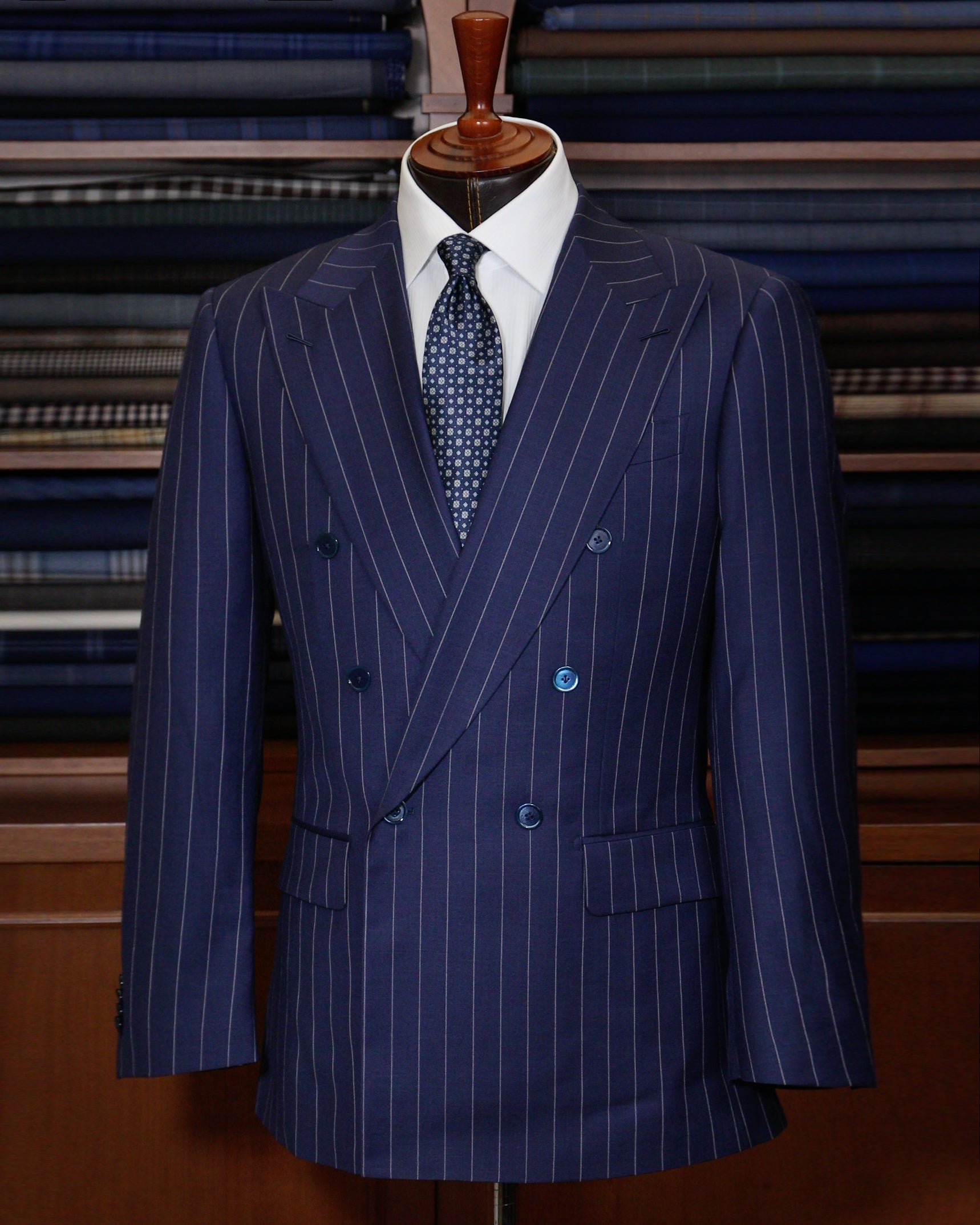 Abito Perugino Gessato Blu Navy