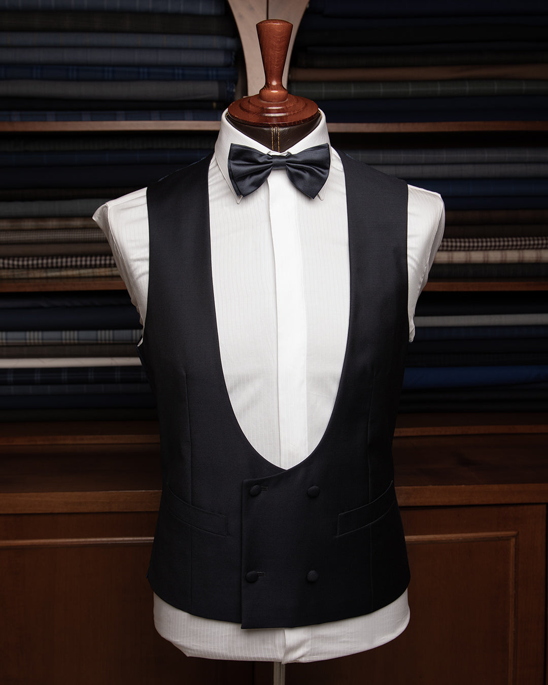 Blue Black Double-Breasted Vest