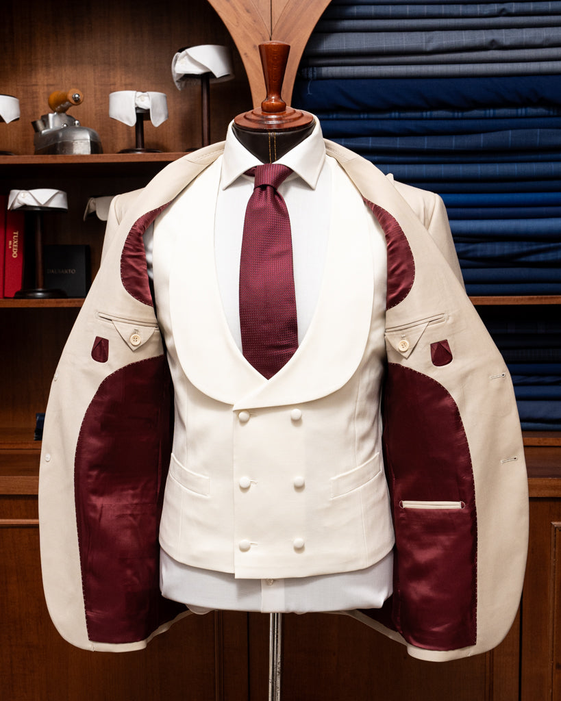 Waist Coat Double Breasted Shawl Collar Vest Cream Double-Breasted