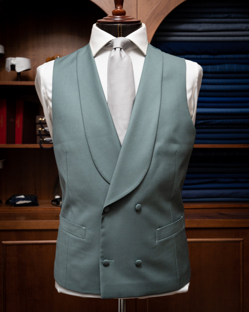Green Double-Breasted Shawl Vest Four Buttons