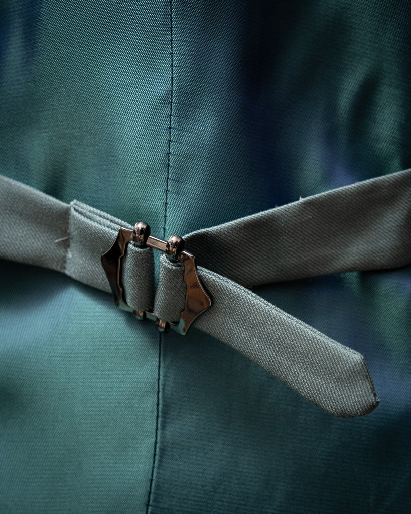 Green Double-Breasted Shawl Vest Four Buttons