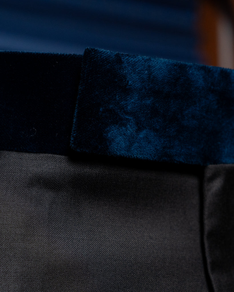 Pantalone Borromini Nero con Banda in Velluto Blu