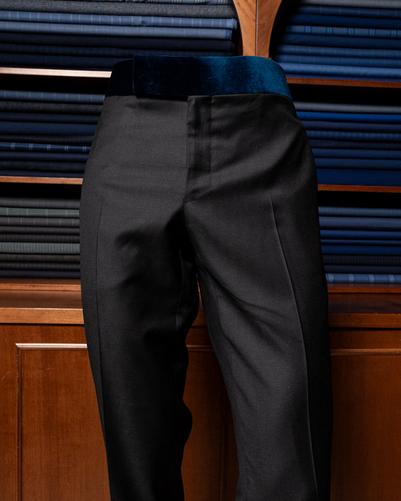 Pantalone Borromini Nero con Banda in Velluto Blu