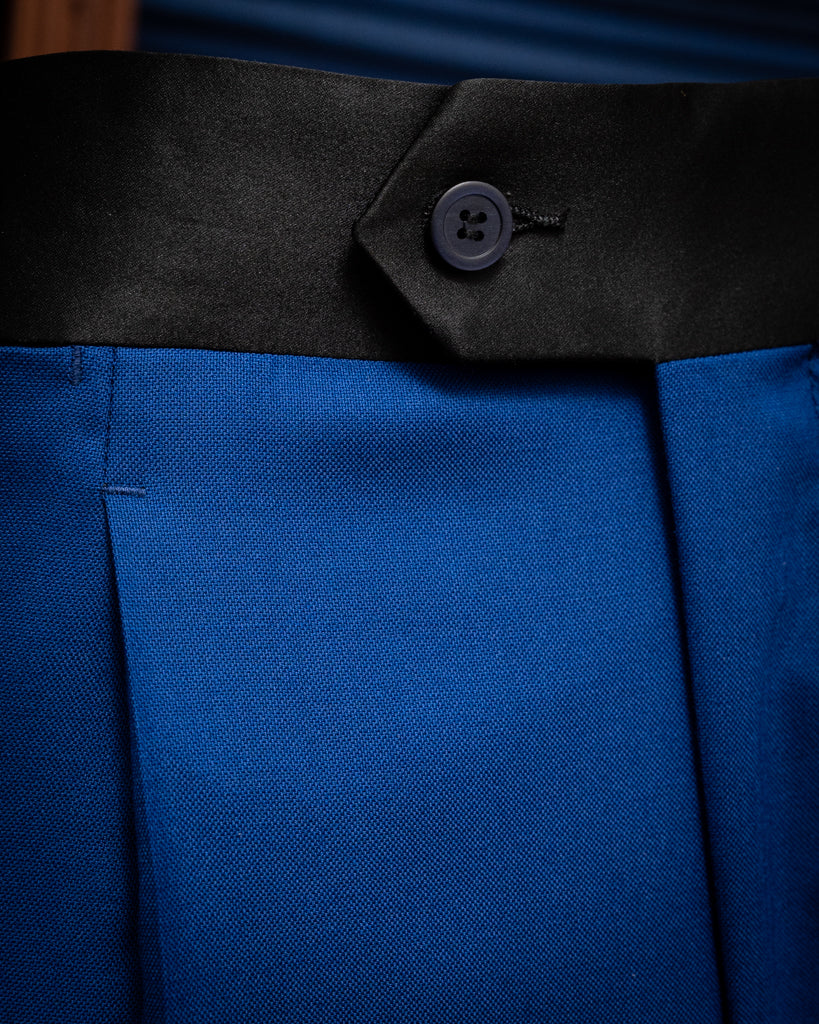 Pantalone Tiziano Blu Acceso con Cinta in Raso Nero