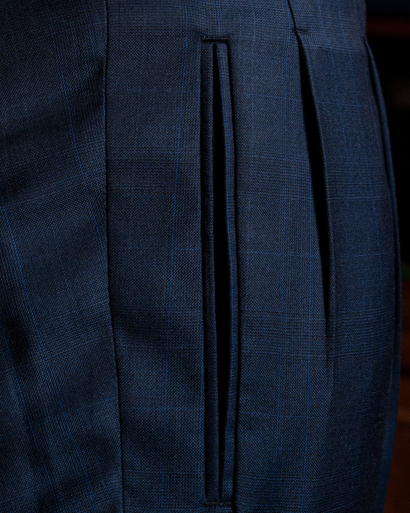 Pantalone Borromini Blu Notte Trama Quadri