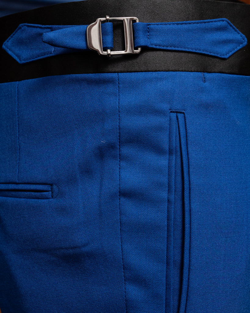 Pantalone Tiziano Blu Acceso con Banda in Raso Nero