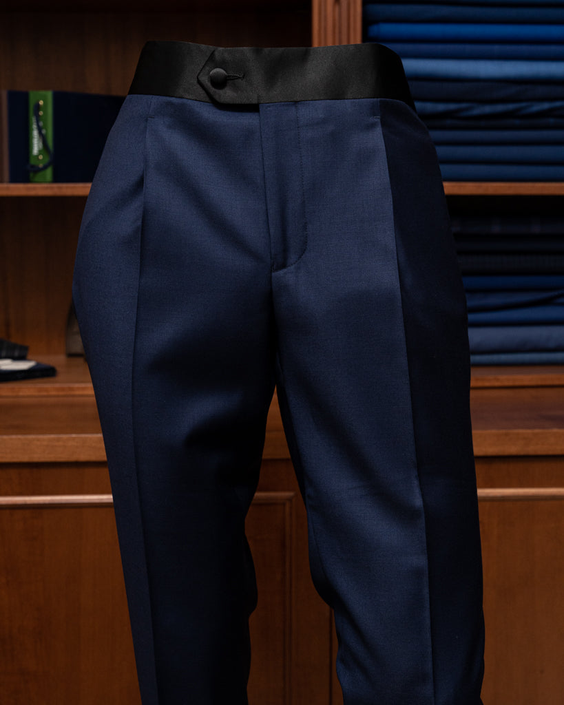 Pantaloni Smoking Open Blue con Raso