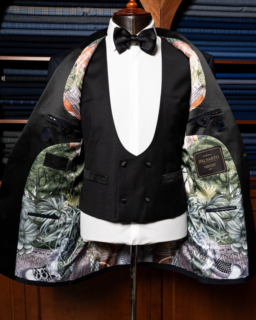 Donatello Black Shiny Tuxedo with Vest