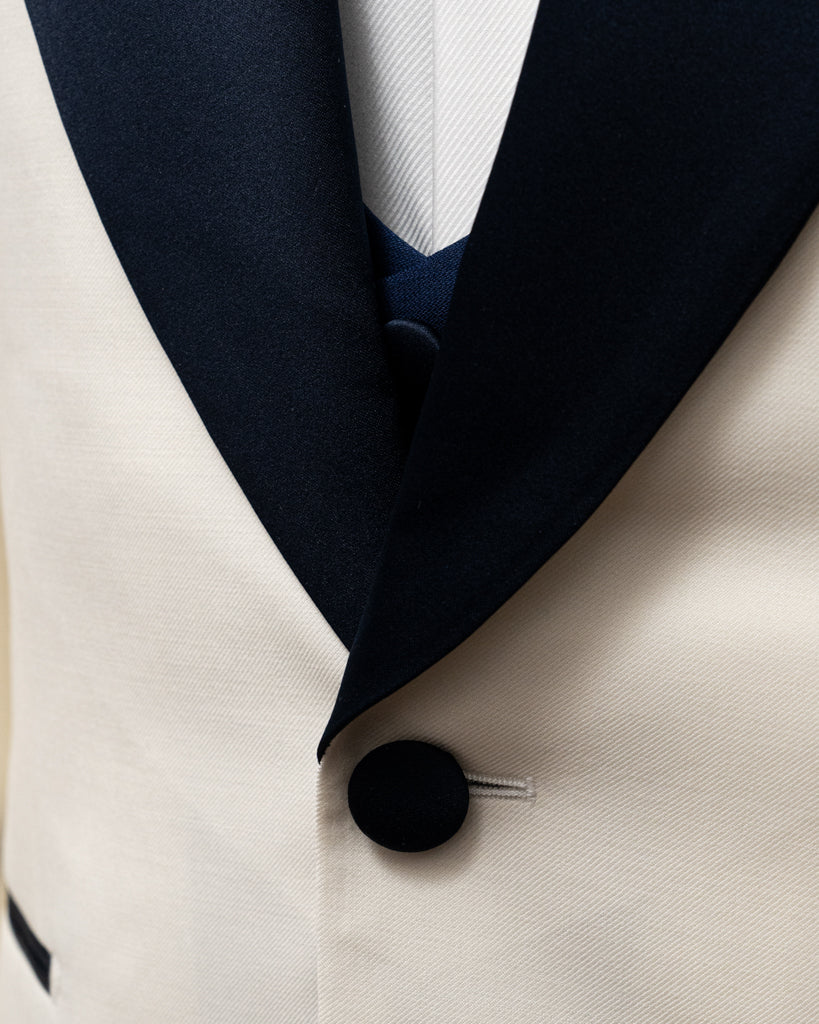 White Donatello Tuxedo with Blue Satin