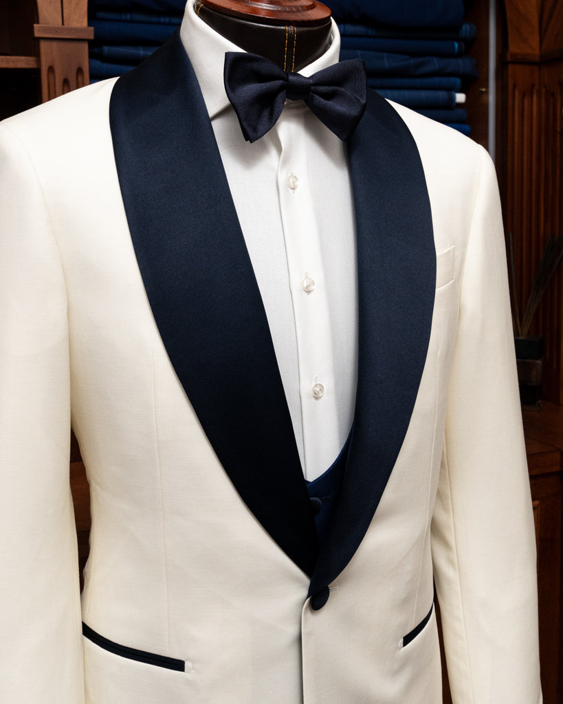 White Donatello Tuxedo with Blue Satin