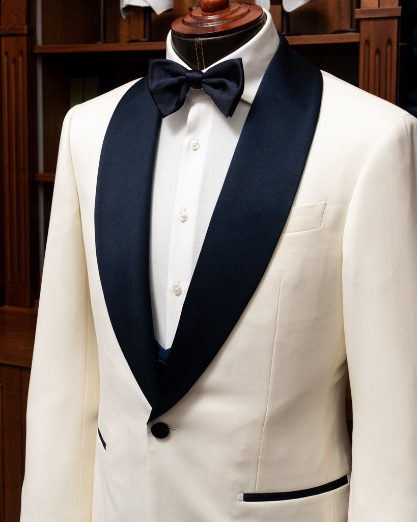 White Donatello Tuxedo with Blue Satin