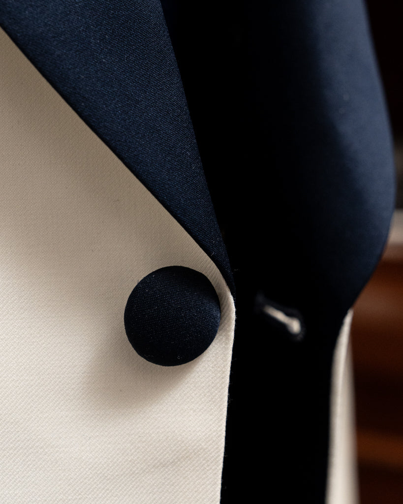 White Donatello Tuxedo with Blue Satin