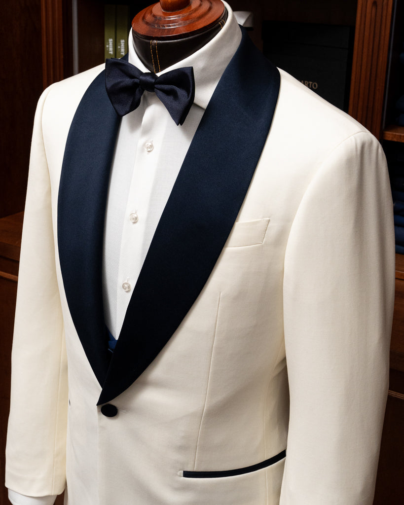 White Donatello Tuxedo with Blue Satin