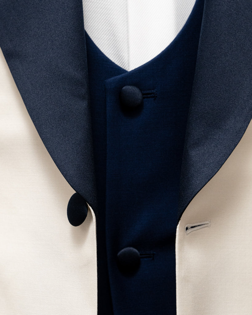 White Donatello Tuxedo with Blue Satin
