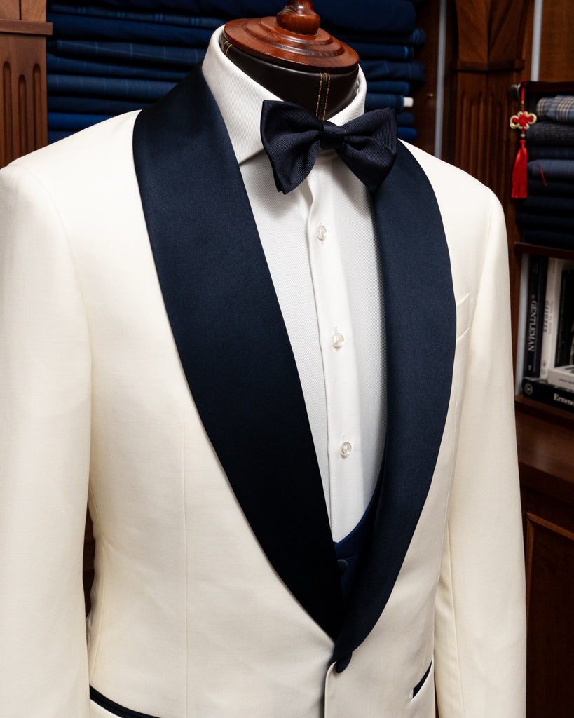 White Donatello Tuxedo with Blue Satin