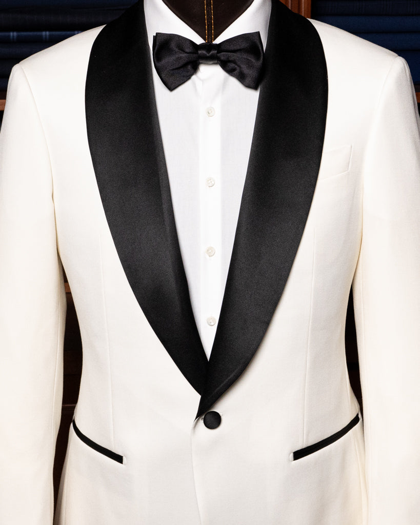 Donatello White Tuxedo with Black Satin