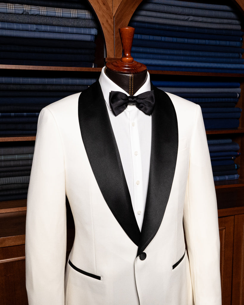 Donatello White Tuxedo with Black Satin