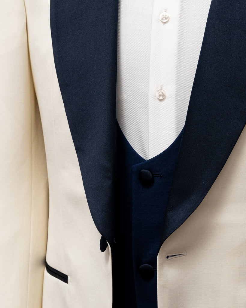 Donatello Cream Tuxedo with Blue Satin and Cobalt Blue Waistcoat